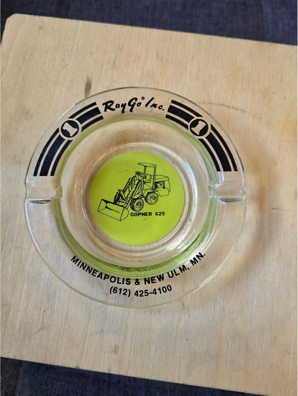 Vintage 1970s RayGo Inc Gopher 625 Loader Glass Ashtray Minneapolis New Ulm MN
